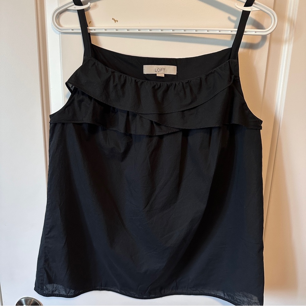 LOFT 100% cotton ruffle black tanktop camisole - Medium
